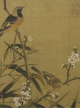 梅竹双雀白描打印稿勾线工笔画