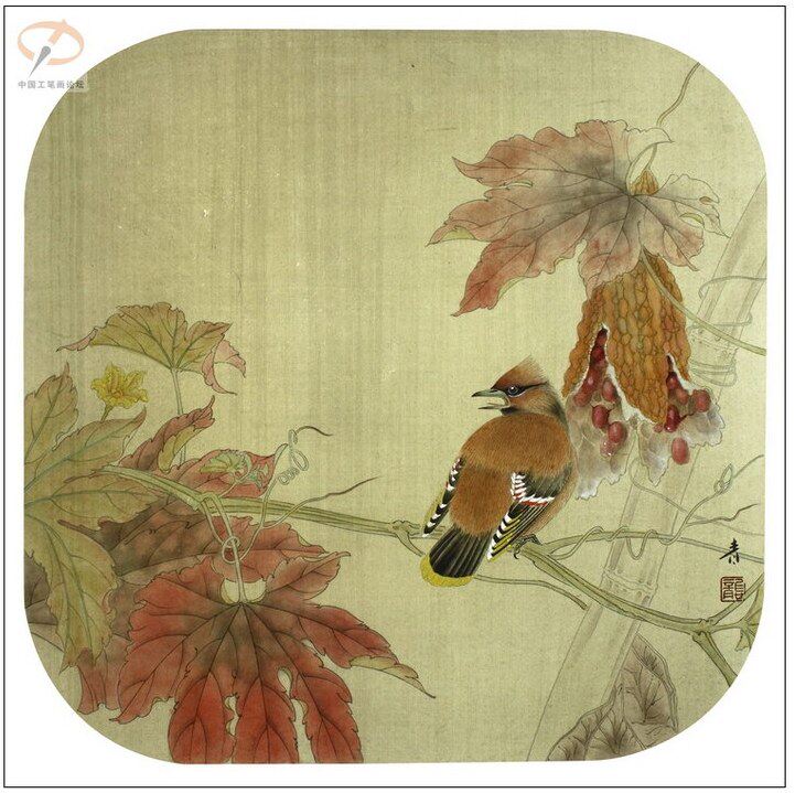 工笔画底稿花鸟小品 天下太平苦瓜太平鸟白描24#打印稿