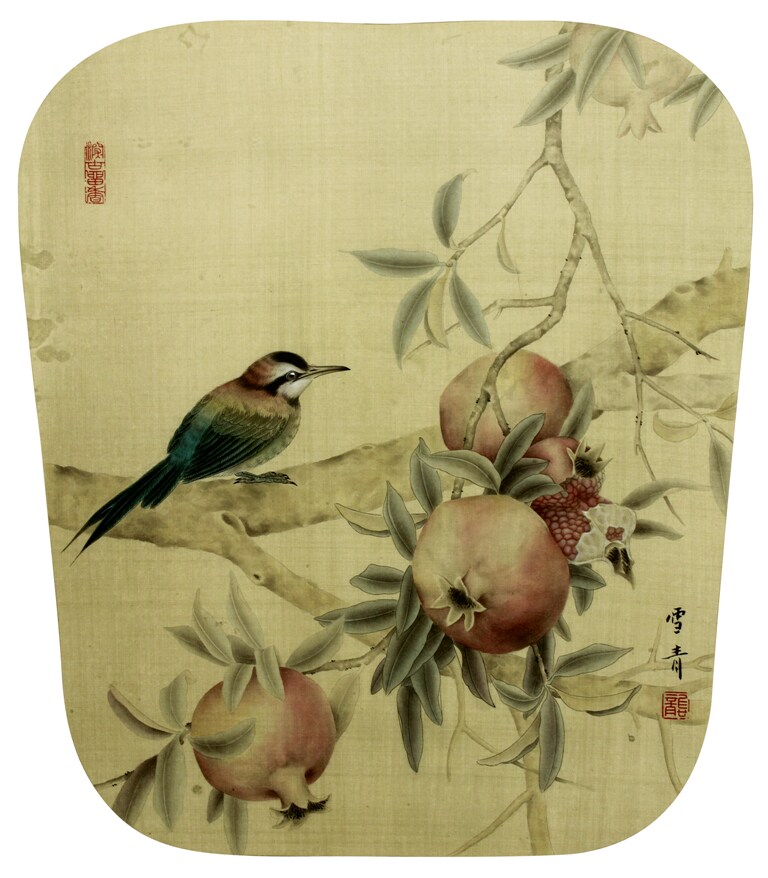 工笔画底稿 龚雪青  石榴小乌  白描32#打印稿 宣纸稿