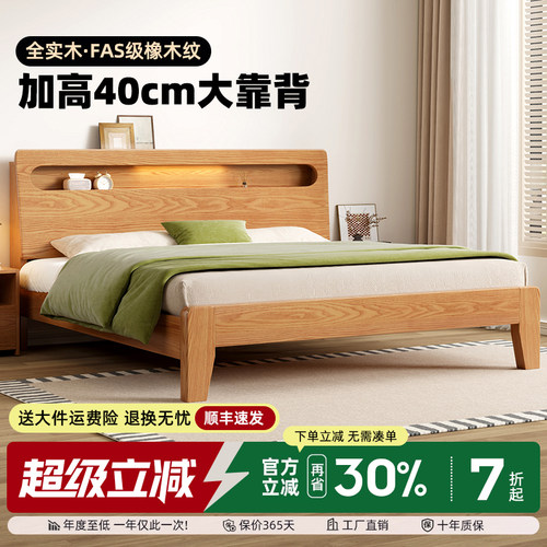 全实木床卧室家用床架1米2单人床小户型1米5大床原木风1米8双人床