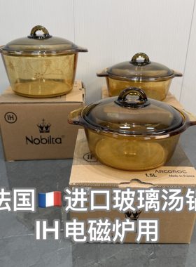 法国进口Luminarc玻璃琥珀锅家用耐高温明火燃气炖锅汤锅蒸锅