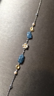 【赏】木易日辰 天然翡翠A货冰蓝水雪花棉双鱼18k金手链 设计师款