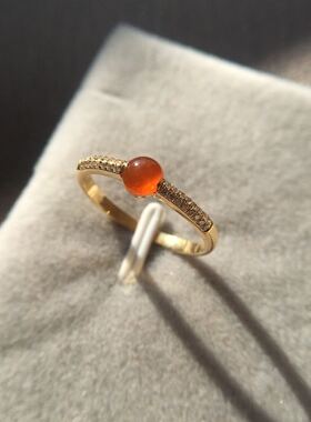 【赏】木易日辰 天然翡翠A货冰橙色蛋面18K金钻石戒指