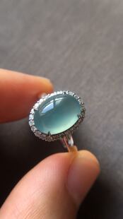 【赏】木易日辰 天然翡翠冰蓝底大蛋面18K金钻石戒指吊坠两用款