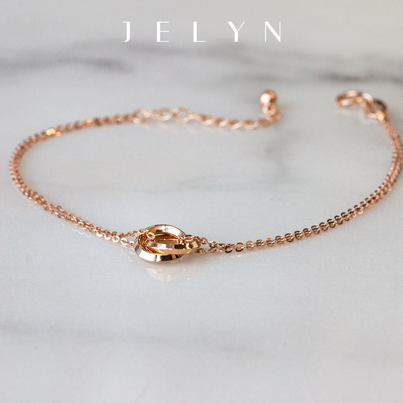 简约轻奢18k玫瑰金750玥景双环圆环c网红双层o字链手链手镯手环