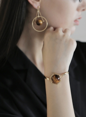 【清仓】ESCA STUDIO 土星星球系列天然黄虎眼石男女几何手链手镯