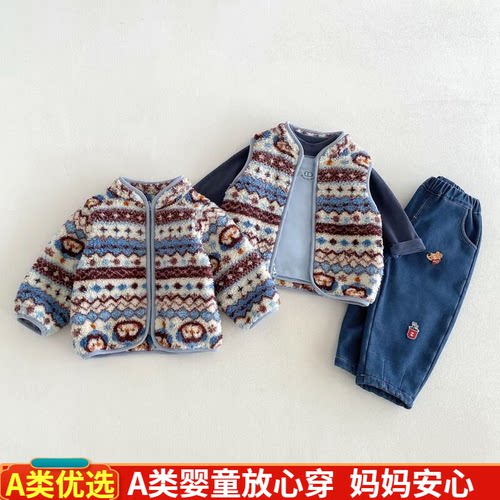 双面绒2026花外套上衣男童加厚
