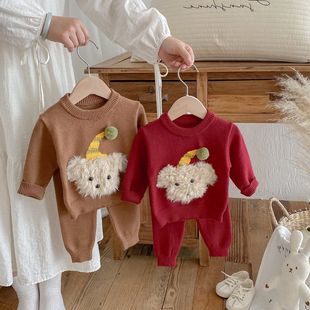 秋冬套装 立体公仔毛衣婴儿T恤两件套 2025女宝宝裤 子洋气卫衣新款