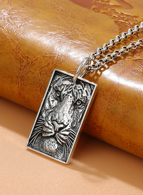 纯银个性狮子吊牌男做旧泰银霸气雄狮银挂坠潮人嘻哈卫衣链情侣款