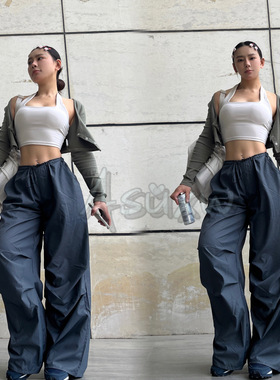 Asuxw 方圆同款街头运动休闲裤女款复古美式hiphop显瘦工装休闲裤