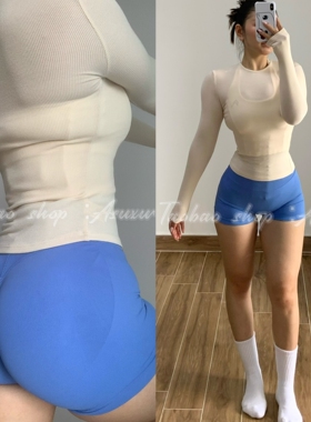 Asuxw新款后腰V型高弹紧身臀王显臀紧身无缝短裤瑜伽健身裤三分裤