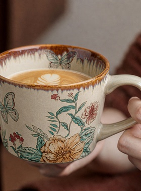 复古绝美咖啡杯陶瓷马克杯水杯女士个人专用杯子高档精致拿铁杯OB