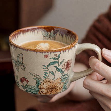 复古绝美咖啡杯陶瓷马克杯水杯女士个人专用杯子高档精致拿铁杯OB