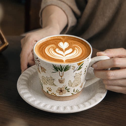 造月〖可爱小猫杯子〗咖啡杯陶瓷杯子高档精致杯碟套装马克杯AU