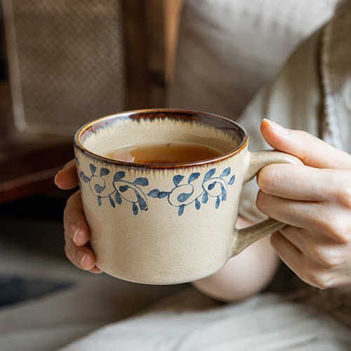 复古绝美咖啡杯陶瓷马克杯水杯女士个人专用杯子高档精致拿铁杯AA