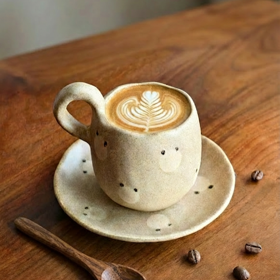 造月陶趣小熊手作咖啡杯碟复古小众礼物马克杯拉花杯子水杯侘寂风