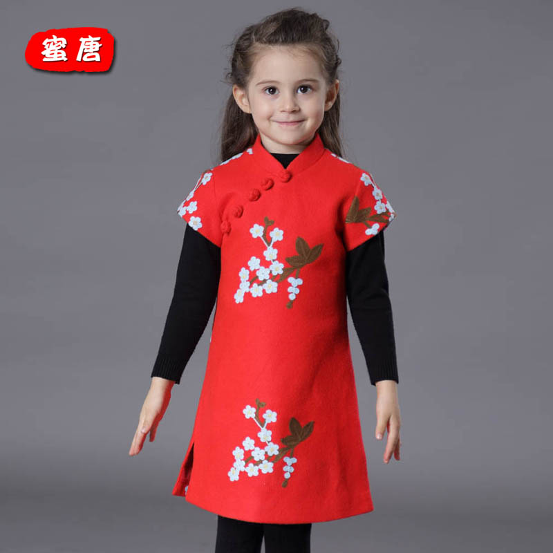 女童新中式红色洋气旗袍拜年服