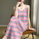 条纹印花百搭显瘦夏季 高档女吊带2025内搭V领无袖 宽松连衣裙遮肚