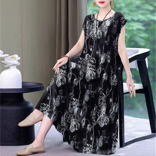 2025新款女士印花连衣裙夏季大码女装时尚宽松显瘦妈妈背心长裙女