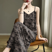 外穿印花百搭显瘦夏季 高档女吊带2025内搭V领无袖 宽松连衣裙遮肚