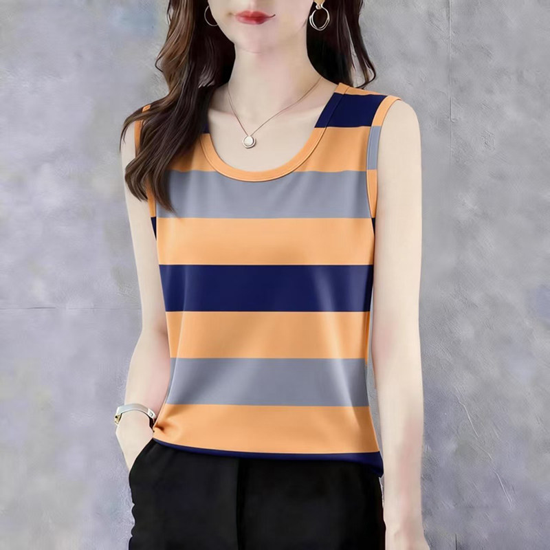 高档外穿女吊带条纹百搭2025新款夏季遮肚无袖打底背心女上衣潮图片