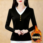 t恤女2025秋冬季 新款 气质爆款 假两件减龄妈妈加绒长袖 内搭打底衫