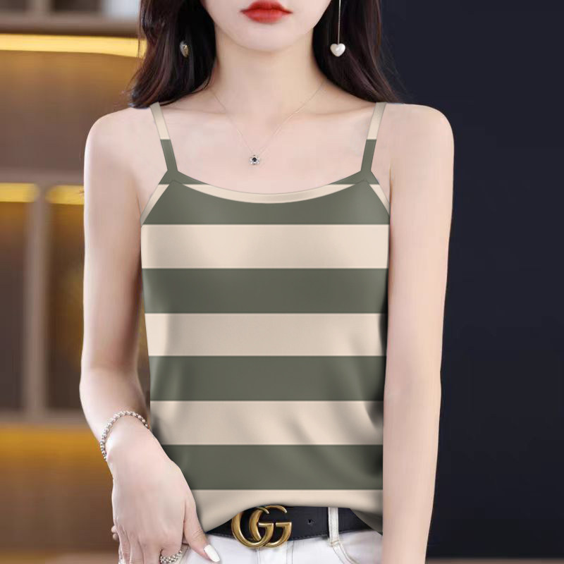 高档条纹女吊带减龄百搭2025新款夏季遮肚无袖打底背心女上衣潮