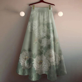 女装 半身裙中长裙2025洋气新款 印花大摆裙显瘦垂感遮肉过膝高腰裙