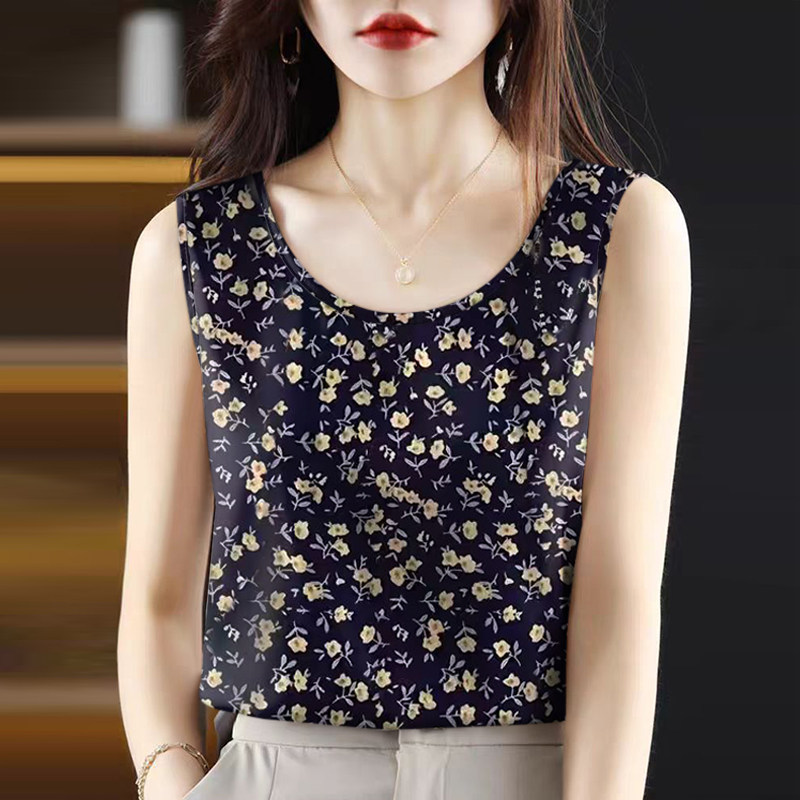 清仓无袖背心百搭显瘦夏季高档女吊带2025-20 印花宽松遮肚女上衣