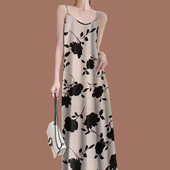 外穿印花碎花显瘦夏季 高档女吊带2025内搭V领无袖 宽松连衣裙遮肚