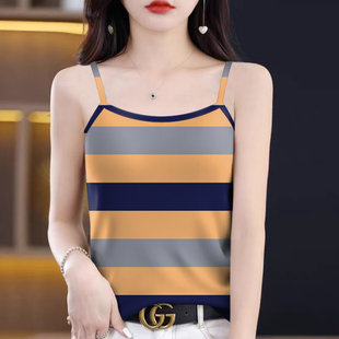 打底背心女上衣潮 遮肚无袖 高档条纹女吊带减龄百搭2025新款 夏季