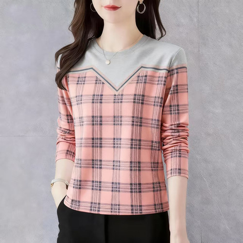 捡漏新品长袖2025印花减龄圆领春秋妈妈t恤遮肚显瘦百搭打底衫女