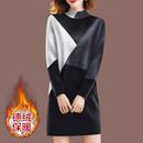高档德绒女秋冬新款 内搭打底连衣裙 洋气半高领连衣裙配大衣中长款