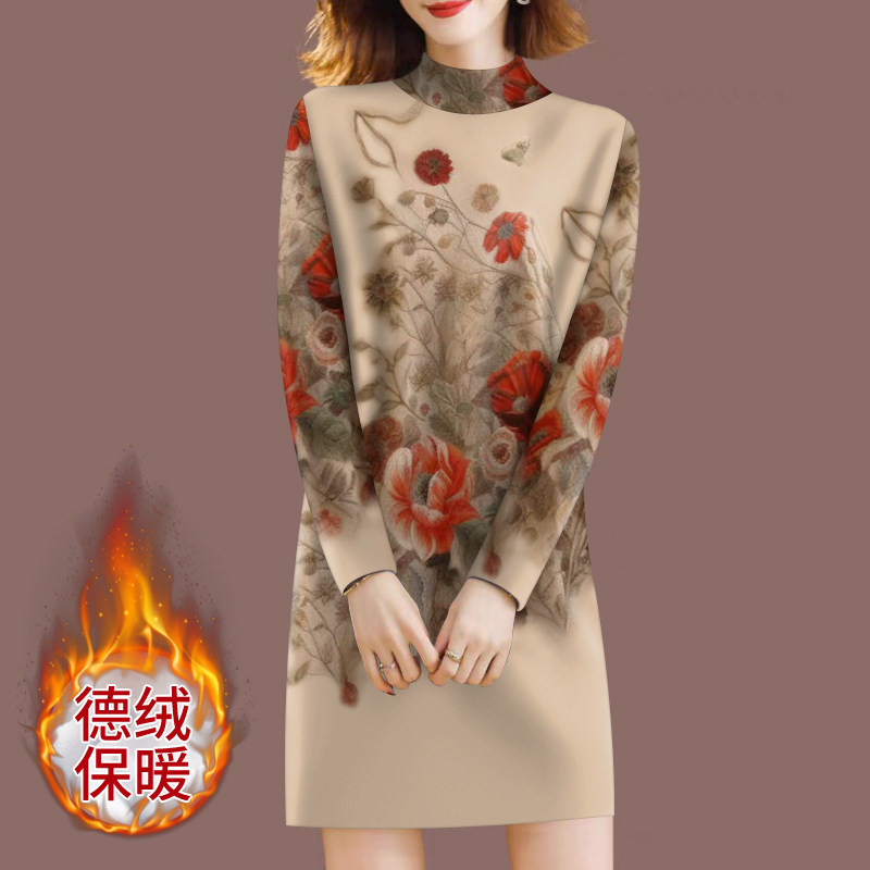 高档德绒女秋冬新款洋气半高领连衣裙配大衣中长款内搭打底连衣裙,女装/女士精品,连衣裙,淘宝优惠券,粉丝福利购,淘宝优惠卷