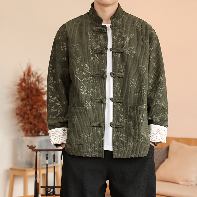 新中式灯芯绒夹克外套中国风男装大码古风唐装上衣汉元素改良汉服