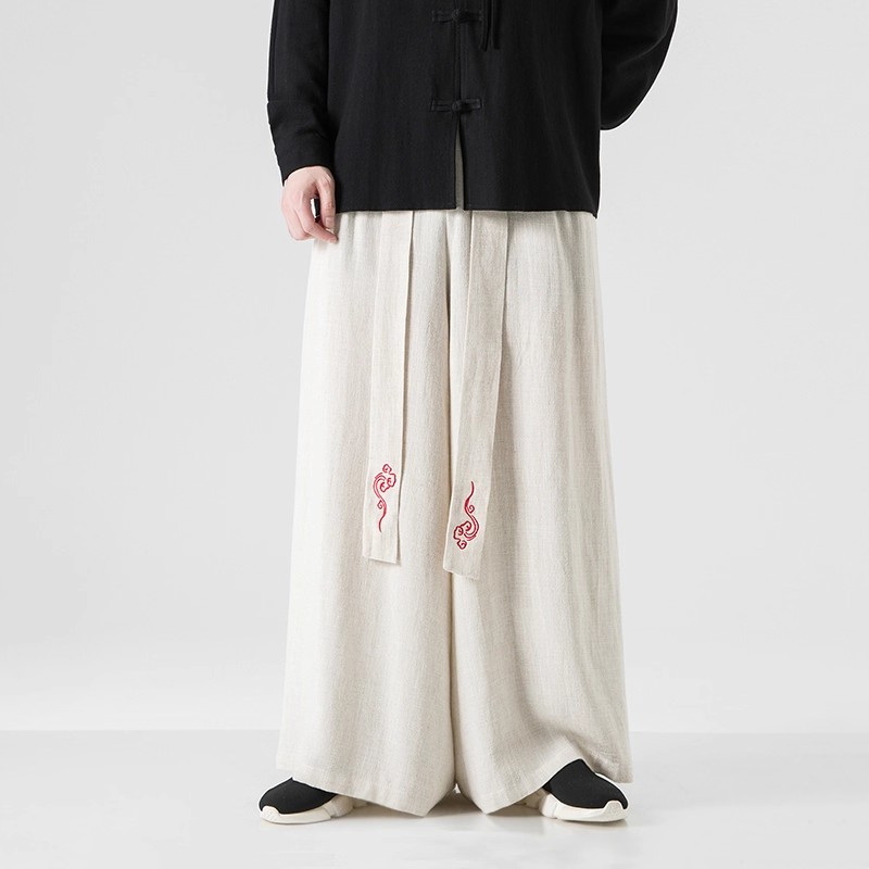 禅服阔腿裤男棉麻打坐修行裤道服禅裤道士裤子道系居士裤禅修裙裤