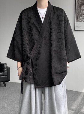 国风道袍男改良睡衣佛系禅意中式明制汉服古风斜襟系带交领古装夏