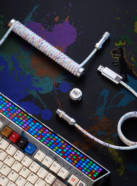 winshop 涂鸦主题 机械键盘航插线 螺旋线 桌搭 潮玩 电竞数据线