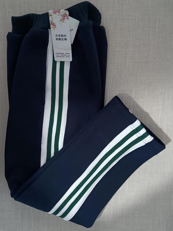 可定做纯棉大码舒适休闲运动男女校裤5厘米白上两道经典墨绿杠