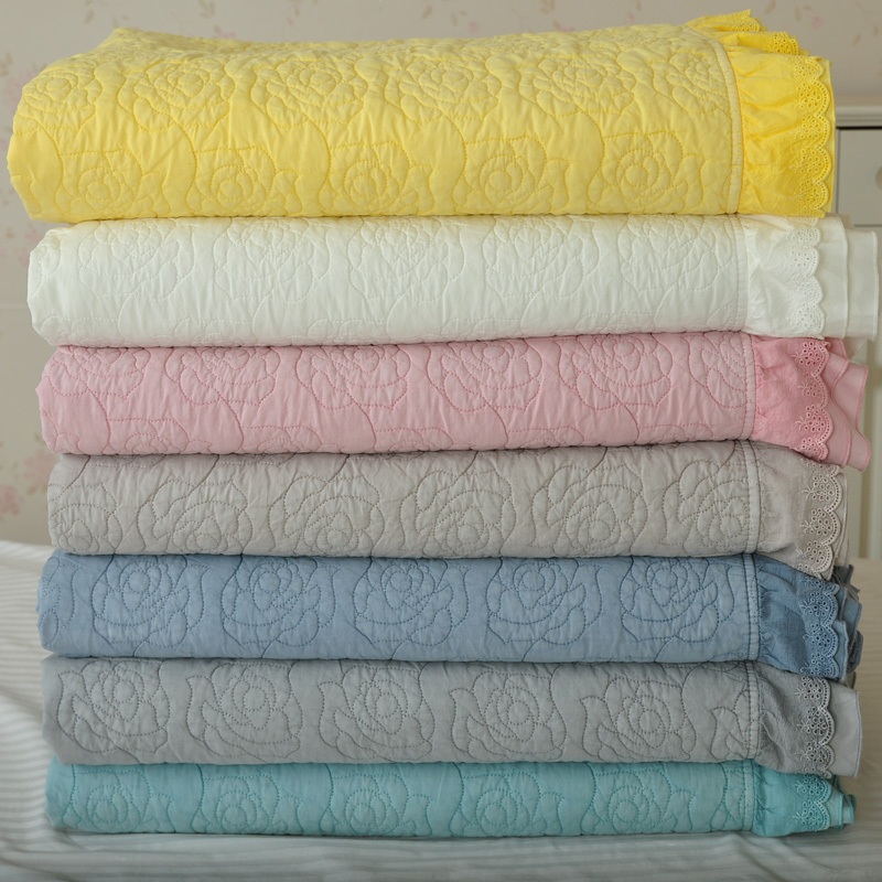 韩式纯色双面澳棉绗缝砂洗被床盖夹棉床单双层菲边加厚垫子空调被 床上用品 床盖 原图主图