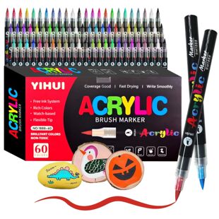 12/24/36/48/60 Colors Acrylic Paint Pens Markers Brush Tip P