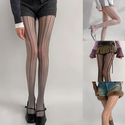 Women Vintage Solid Fishnet Lace Pattern Tights Stockings Ho
