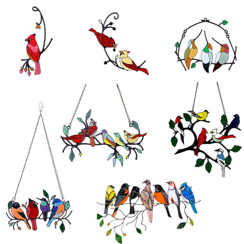 Acrylic Stained Bird Panel Glass Window Hanging Wall Decor M