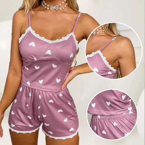 Women's Two-Piece V-Neck Suspender Lace Lace Printed Top and