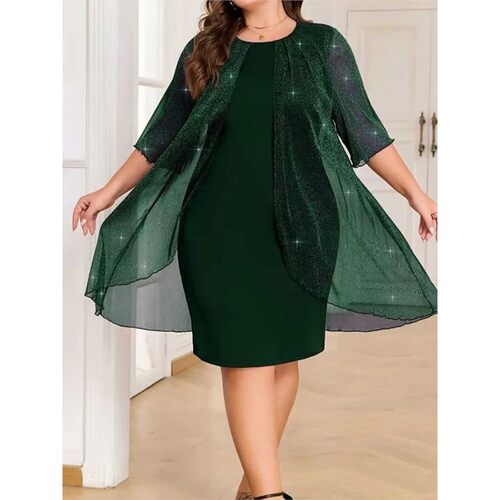 New Women's Solid Color Mesh Fashion Casual Dress Summer Ele