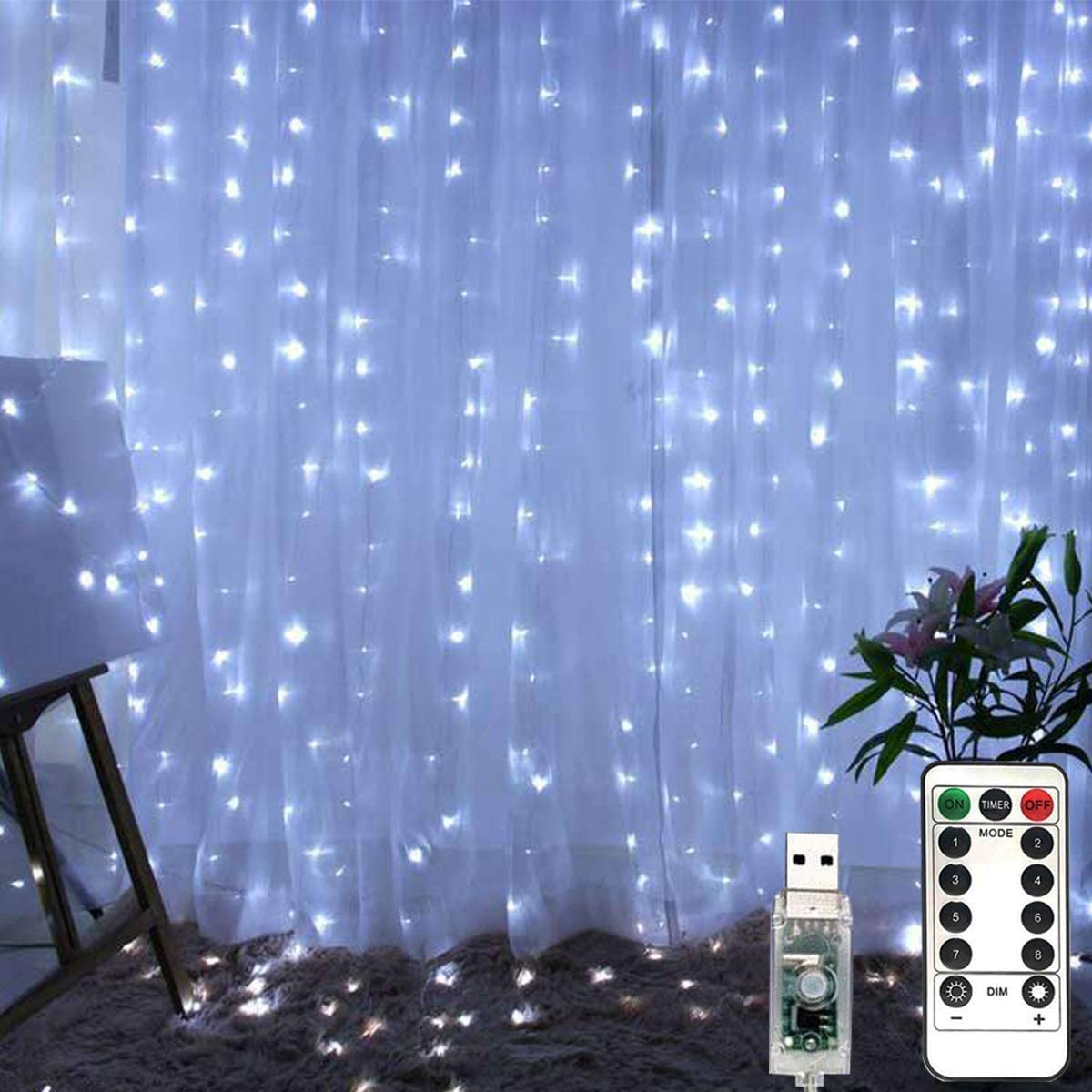 Christmas Decoration,LED Curtain Light 3M*1/2/3M USB Powered