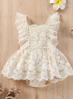 New Baby Girls Summer Romper Floral Lace Embroidery Romper D