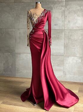 Luxurious Arabic Aso Ebi Burgundy Mermaid Evening Dresses 20
