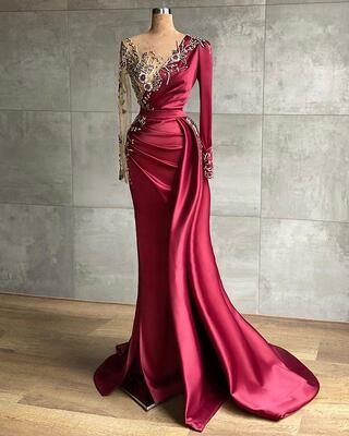 Luxurious Arabic Aso Ebi Burgundy Mermaid Evening Dresses 20