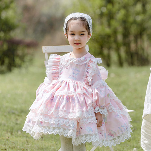 Spanish Lolita Girls princess dress Lace Stitching Embroider